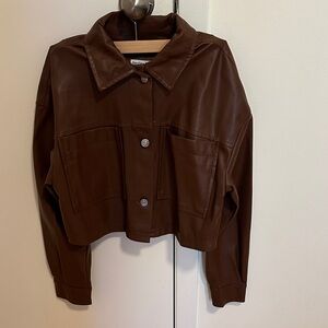 Bershka Cropped Brown Leather Jacket
